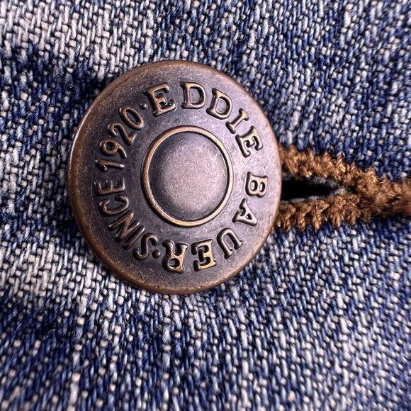 Eddie Bauer Trucker Jean Jacket Mens XL Denim Blue Cowboy motorcycle Grunge - Picture 11 of 14